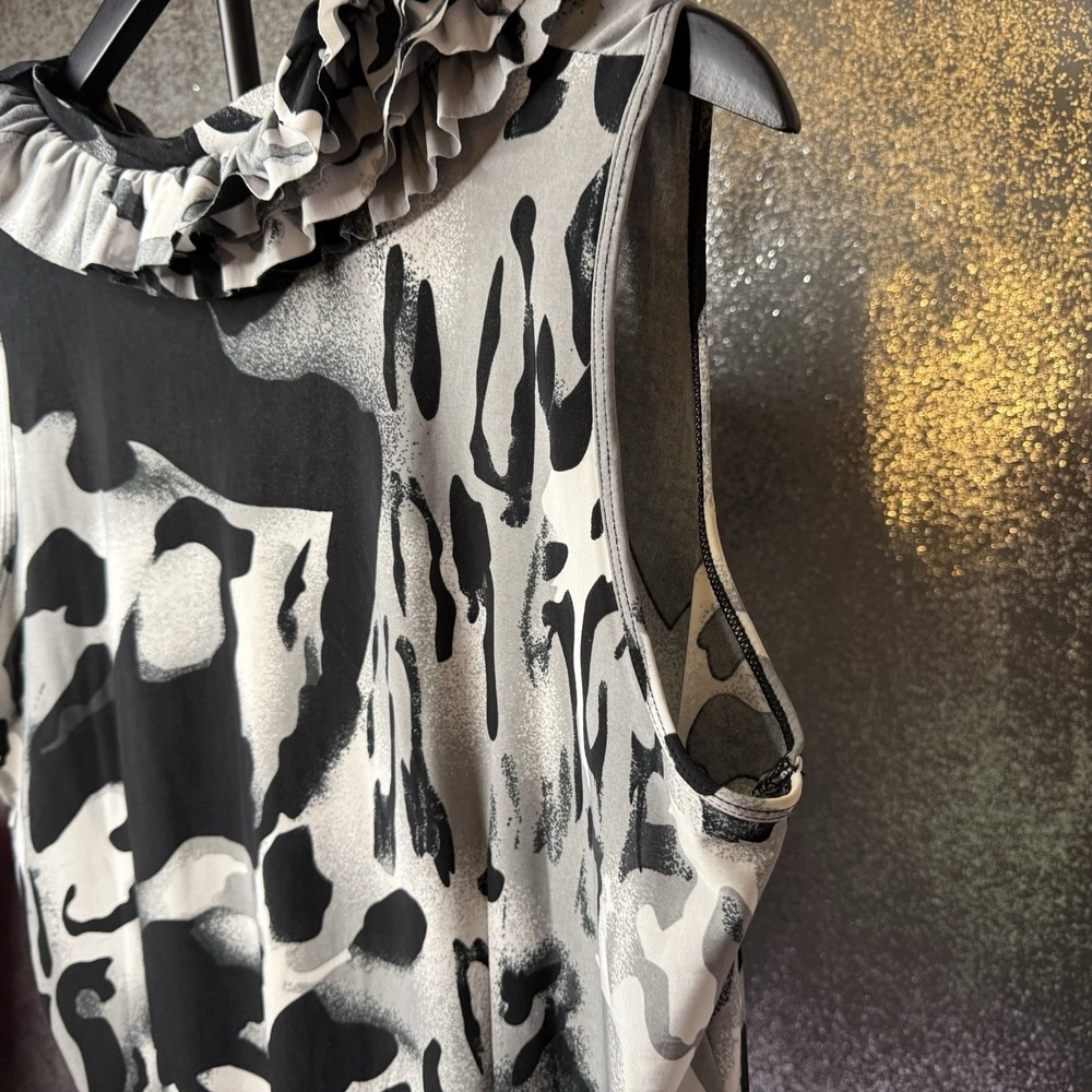 Milano Women's Large Leopard Print Ruffled Neck Sleeveless Top Blouse - Picture 5 of 5